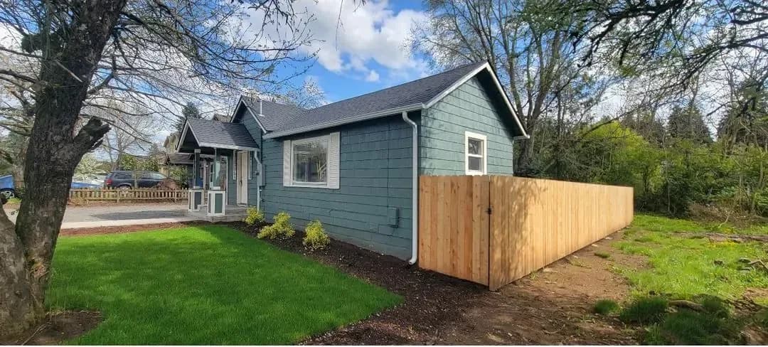 Done: Side elevation and lawn, wider take.