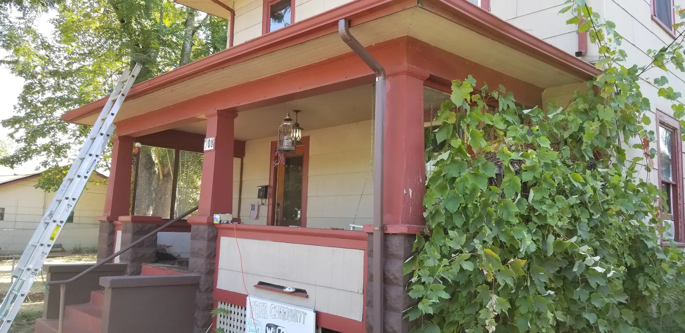 Before: Front porch in the old red trim