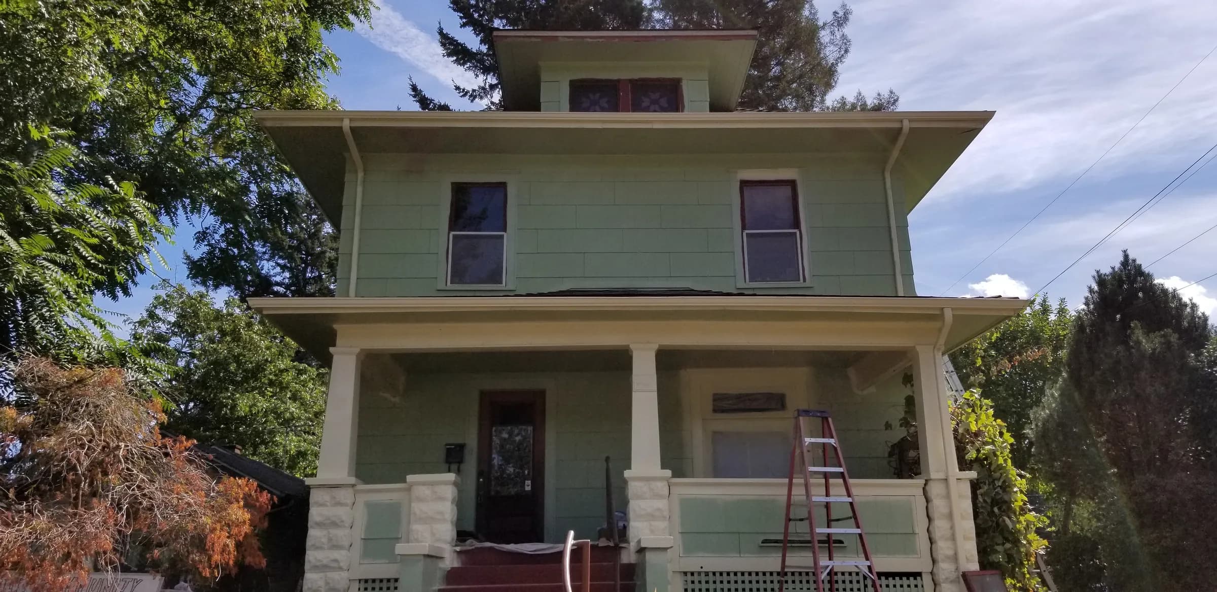 Done: The house in its new sage green, front
