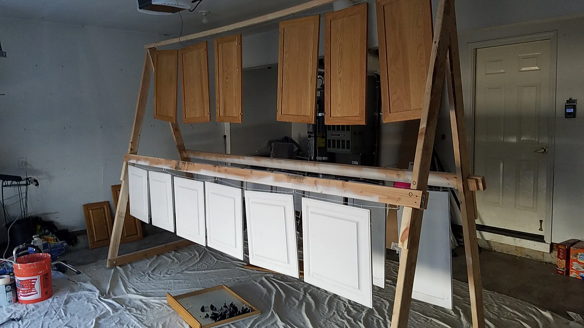 Paint: Doors off and racked in the garage spray area