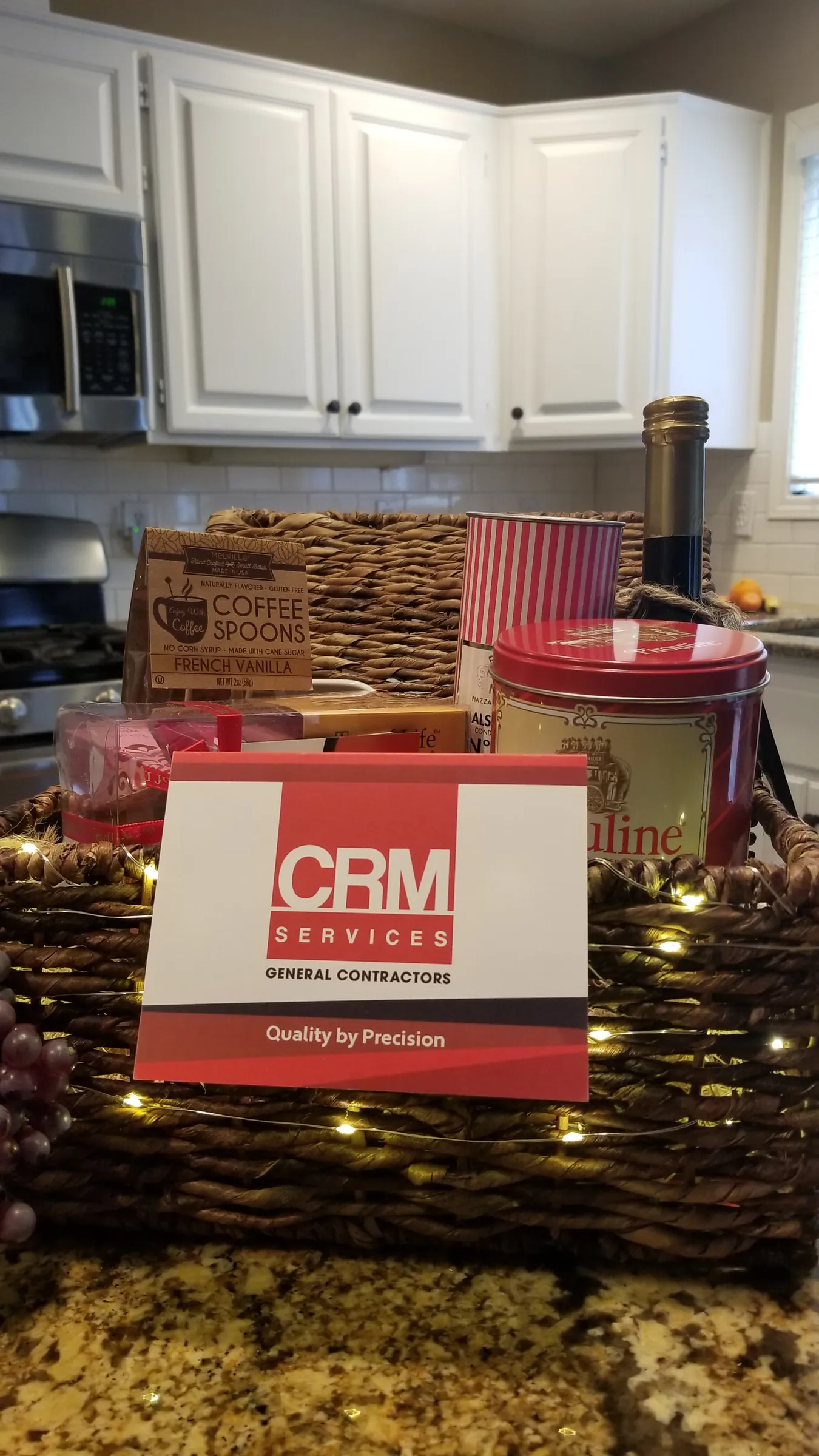 Done: CRM gift basket and card, close-up