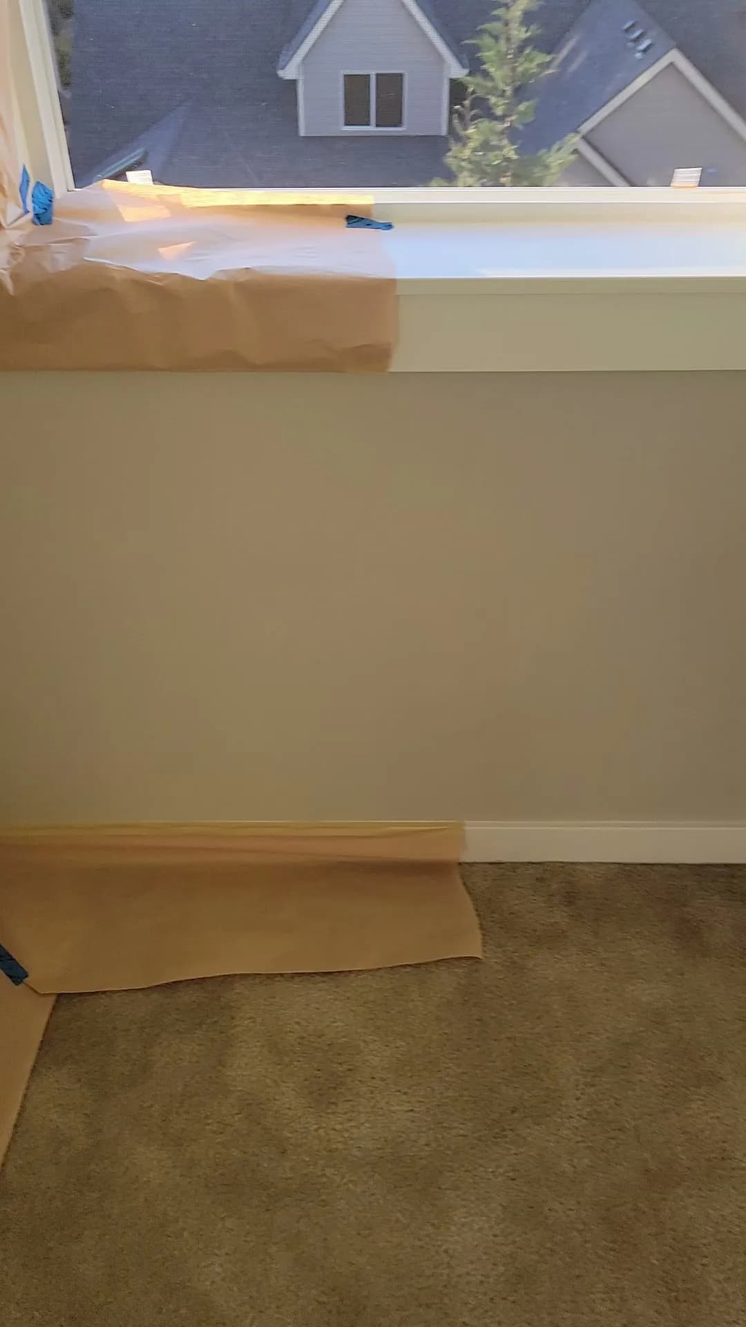 Repair: Masking off the window and floor before the repair